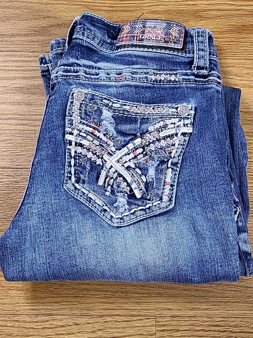 GRACE IN LA BOOT CUT 26x31 WOMENS GIRLS PRE-OWNED DESTROYED STRECH DENIM JEANS - Picture 1 of 8
